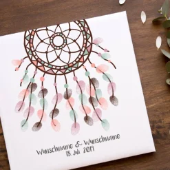 Personalisierte Hochzeitsgästebuch Leinwand – Wedding Tree Fingerabdruck mit Herzen & Namen – Geschenk Brautpaar 50x50 c