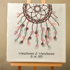 Personalisierte Hochzeitsgästebuch Leinwand – Wedding Tree Fingerabdruck mit Herzen & Namen – Geschenk Brautpaar 50x50 c