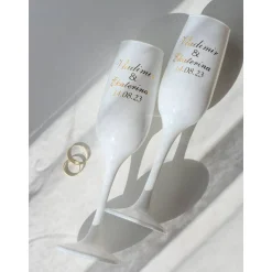 Personalisierte Hochzeitsgläser und Samtüberzug oder bemalte Champagnerflasche | Geschenk für Brautparty und Gäste