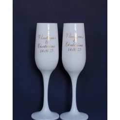 Personalisierte Hochzeitsgläser und Samtüberzug oder bemalte Champagnerflasche | Geschenk für Brautparty und Gäste