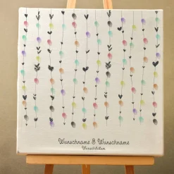 Personalisierte Hochzeitsgästebuch Leinwand – Wedding Tree Fingerabdruck mit Herzen & Namen – Geschenk Brautpaar 50x50 c