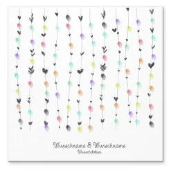 Personalisierte Hochzeitsgästebuch Leinwand – Wedding Tree Fingerabdruck mit Herzen & Namen – Geschenk Brautpaar 50x50 c