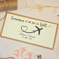 Personalisierte Hochzeitskarte Reise – Geldgeschenk & Gutschein Verpackung, minimalistisch, Kraftkarton