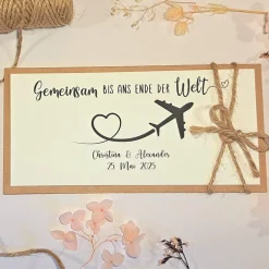 Personalisierte Hochzeitskarte Reise – Geldgeschenk & Gutschein Verpackung, minimalistisch, Kraftkarton