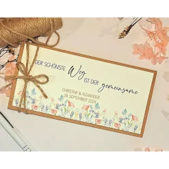 Personalisierte Hochzeitskarte Sommerhochzeit – Florales Design mit Geldfach & Spruch