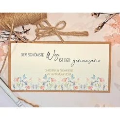 Personalisierte Hochzeitskarte Sommerhochzeit – Florales Design mit Geldfach & Spruch