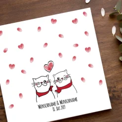 Personalisierte Hochzeitsgästebuch Leinwand – Wedding Tree Fingerabdruck mit Herzen & Namen – Geschenk Brautpaar 50x50 c