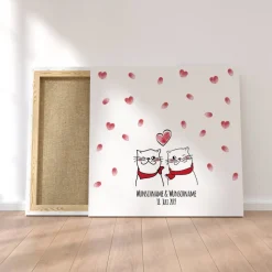 Personalisierte Hochzeitsgästebuch Leinwand – Wedding Tree Fingerabdruck mit Herzen & Namen – Geschenk Brautpaar 50x50 c