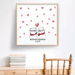 Personalisierte Hochzeitsgästebuch Leinwand – Wedding Tree Fingerabdruck mit Herzen & Namen – Geschenk Brautpaar 50x50 c