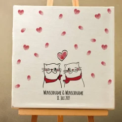 Personalisierte Hochzeitsgästebuch Leinwand – Wedding Tree Fingerabdruck mit Herzen & Namen – Geschenk Brautpaar 50x50 c