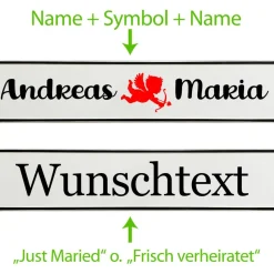 Personalisierte Hochzeitskennzeichen mit Namen – 2 Stück, Deko fürs Hochzeitsauto, Wunschtext