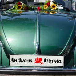 Personalisierte Hochzeitskennzeichen mit Namen – 2 Stück, Deko fürs Hochzeitsauto, Wunschtext