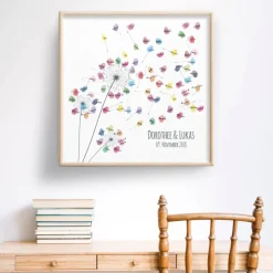Personalisierte Hochzeitsgästebuch Leinwand – Wedding Tree Fingerabdruck mit Herzen & Namen – Geschenk Brautpaar 50x50 c