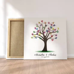 Personalisierte Hochzeitsleinwand Gästebuch – Fingerabdruck Baum mit Namen – Besondere Hochzeitsdeko & Geschenk 50x50 cm