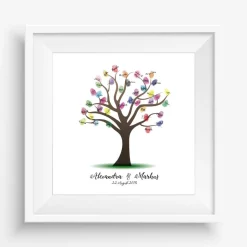 Personalisierte Hochzeitsleinwand Gästebuch – Fingerabdruck Baum mit Namen – Besondere Hochzeitsdeko & Geschenk 50x50 cm