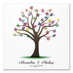 Personalisierte Hochzeitsleinwand Gästebuch – Fingerabdruck Baum mit Namen – Besondere Hochzeitsdeko & Geschenk 50x50 cm