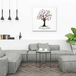 Personalisierte Hochzeitsleinwand Gästebuch – Fingerabdruck Baum mit Namen – Besondere Hochzeitsdeko & Geschenk 50x50 cm