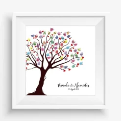 Personalisierte Hochzeitsgästebuch Leinwand 50x50 cm – Wedding Tree Fingerabdruck mit Herzen & Namen als Geschenk