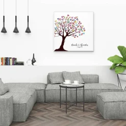 Personalisierte Hochzeitsgästebuch Leinwand 50x50 cm – Wedding Tree Fingerabdruck mit Herzen & Namen als Geschenk