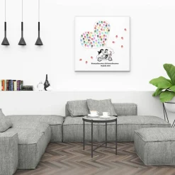 Personalisierte Hochzeitsgästebuch Leinwand – Wedding Tree Fingerabdruck mit Herzen & Namen – Geschenk Brautpaar 50x50 c