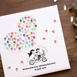 Personalisierte Hochzeitsgästebuch Leinwand – Wedding Tree Fingerabdruck mit Herzen & Namen – Geschenk Brautpaar 50x50 c