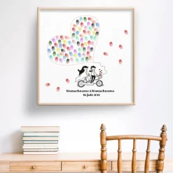 Personalisierte Hochzeitsgästebuch Leinwand – Wedding Tree Fingerabdruck mit Herzen & Namen – Geschenk Brautpaar 50x50 c