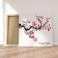 Personalisierte Hochzeitsgästebuch Leinwand – Wedding Tree Fingerabdruck mit Herzen & Namen – Geschenk Brautpaar 50x50 c