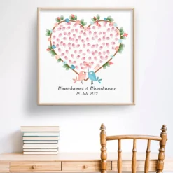 Personalisierte Hochzeitsgästebuch Leinwand – Wedding Tree Fingerabdruck mit Herzen & Namen – Geschenk Brautpaar 50x50 c