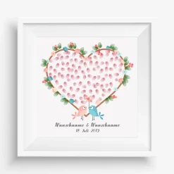 Personalisierte Hochzeitsgästebuch Leinwand – Wedding Tree Fingerabdruck mit Herzen & Namen – Geschenk Brautpaar 50x50 c
