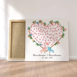 Personalisierte Hochzeitsgästebuch Leinwand – Wedding Tree Fingerabdruck mit Herzen & Namen – Geschenk Brautpaar 50x50 c