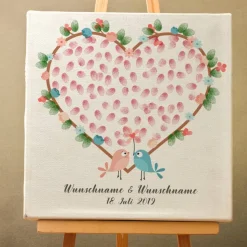 Personalisierte Hochzeitsgästebuch Leinwand – Wedding Tree Fingerabdruck mit Herzen & Namen – Geschenk Brautpaar 50x50 c