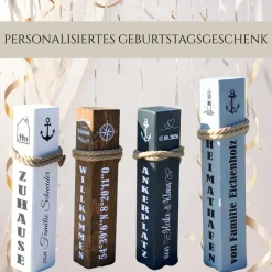 Personalisierte Holzsäule als Geburtstagsgeschenk – Individuelle Dekosäule mit Namen & Datum