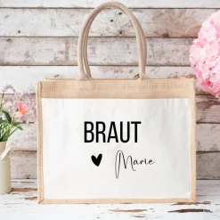 Personalisierte Jute-Tasche zur Hochzeit & JGA – für Braut, Trauzeugin & Co.