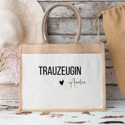 Personalisierte Jute-Tasche zur Hochzeit & JGA – für Braut, Trauzeugin & Co.