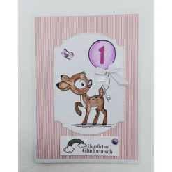 Personalisierte Kindergeburtstagskarte mit Rehkitz oder Teddybär – Handgefertigte Glückwunschkarte mit Name und Alter