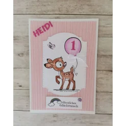 Personalisierte Kindergeburtstagskarte mit Rehkitz oder Teddybär – Handgefertigte Glückwunschkarte mit Name und Alter