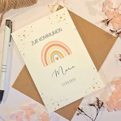 Personalisierte Kommunionskarte für Mädchen mit Namen & Datum – Glückwunschkarte zur Erstkommunion