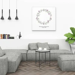 Personalisierte Leinwand 50x50 cm als Hochzeitsgästebuch – Fingerabdruck Kranz – Tolle Erinnerung an die Hochzeit