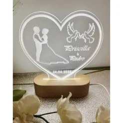 Personalisierte Liebeslampe in Herzform Brautpaar ,Hochzeitsgeschenk,Tauben