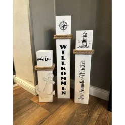 Personalisierte maritime Deko aus Holz – 3er Set Poller mit Wunschtext, Geschenkidee