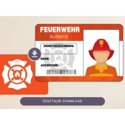 Personalisierte Mitgebsel Ausweise für Feuerwehrmänner | Mitgebsel Kindergeburtstag Feuerwehr | Gastgeschenk AUSWEIS | D