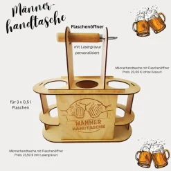 Personalisierte Männerhandtasche für Bier & Softdrinks inkl. graviertem Flaschenöffner – Geschenk zum Vatertag
