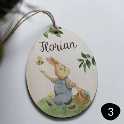 Personalisierte Osteranhänger *Easter Rabbit 2* mit Namen aus Holz / Holzeier als Osterdeko oder Geschenkanhänger