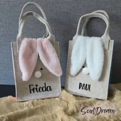 Personalisierte Ostertasche aus Filz mit Plüschohren Geschenktasche Geschenkbeutel Ostern