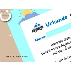 Personalisierte Polizei-Urkunde für Kinder für Verbrecherjagd & Schatzsuche am Kindergeburtstag als digitaler Download P