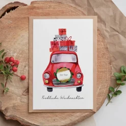 Personalisierte Rubbelkarte *Weihnachtsauto* / Gutschein als Weihnachtsgeschenk, optional mit Umschlag