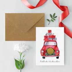 Personalisierte Rubbelkarte *Weihnachtsauto* / Gutschein als Weihnachtsgeschenk, optional mit Umschlag