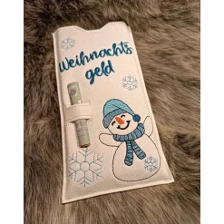 Personalisierte Schokohülle Schneemann mit Geldschlitz – Geschenkidee zu Weihnachten