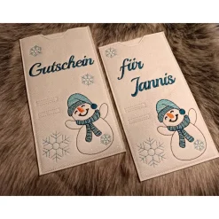 Personalisierte Schokohülle Schneemann mit Geldschlitz – Geschenkidee zu Weihnachten