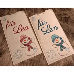 Personalisierte Schokohülle Schneemann mit Geldschlitz – Geschenkidee zu Weihnachten